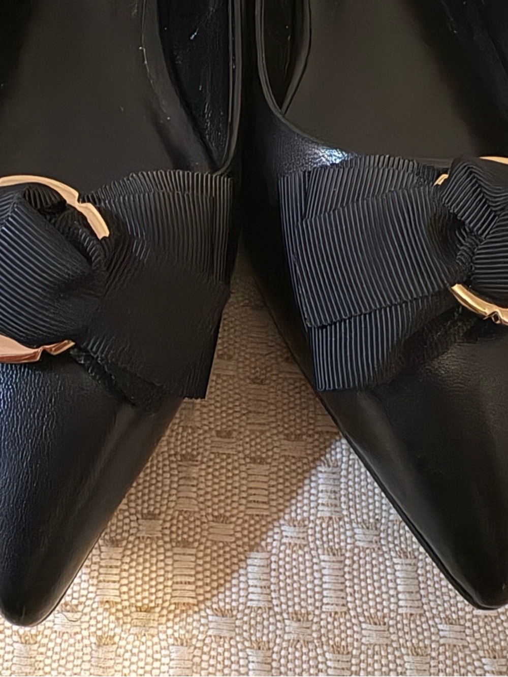 Midnight Velvet Black Pointed-Toe Bow Heels - Picture 7 of 16